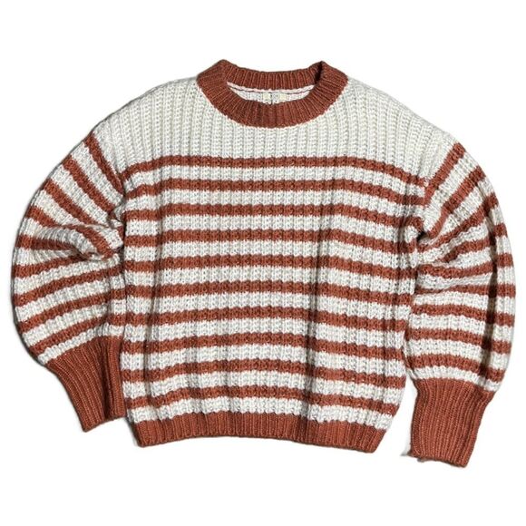 Kori Cream & Burnt Orange Oversized Striped Sweater w/Balloon Sleeves (Size: S) - Picture 4 of 15